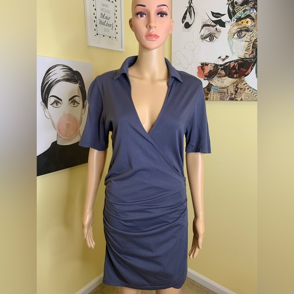 NWT MONROW Shirred Waist Wrap Dress in Gray, Size Medium - Picture 5 of 10